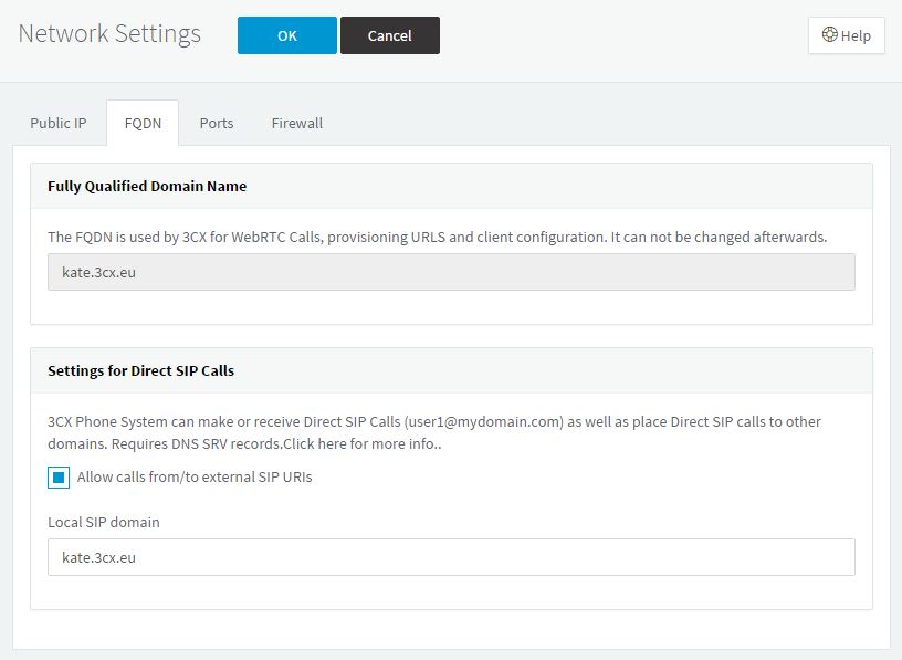 Settings for Direct SIP Calls