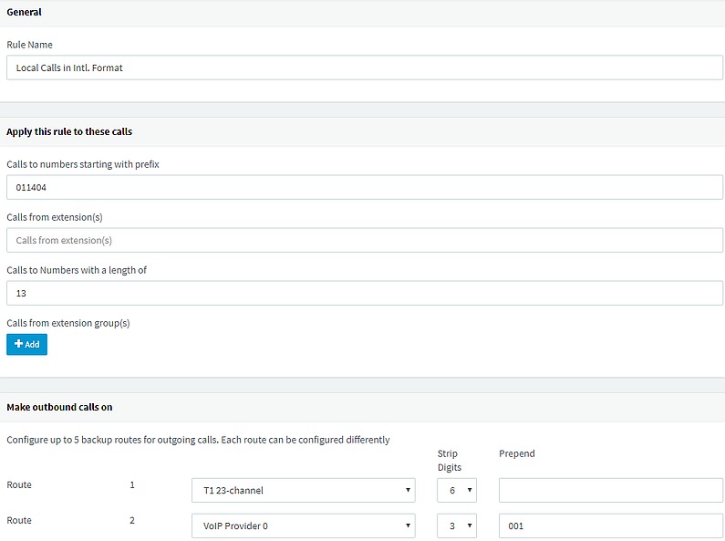 Local calls in international format outbound rule
