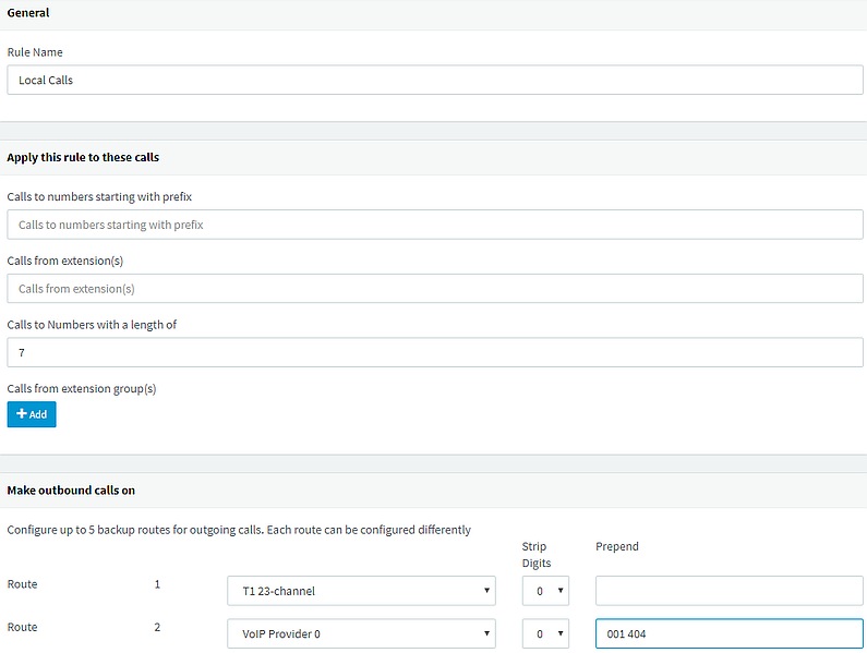 Local calls outbound rule