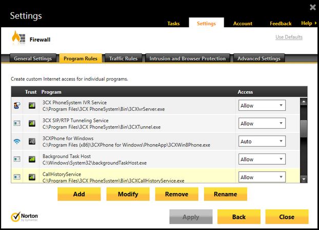 Norton 360 Settings