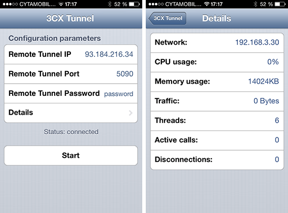 3CX Tunnel and Details on iOS