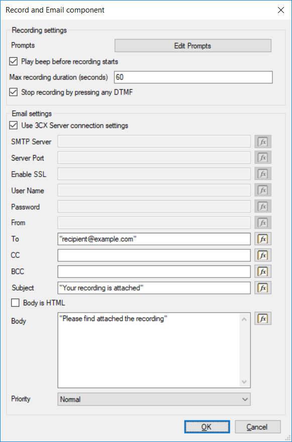 The new Record and Email component in the 3CX Call Flow Designer