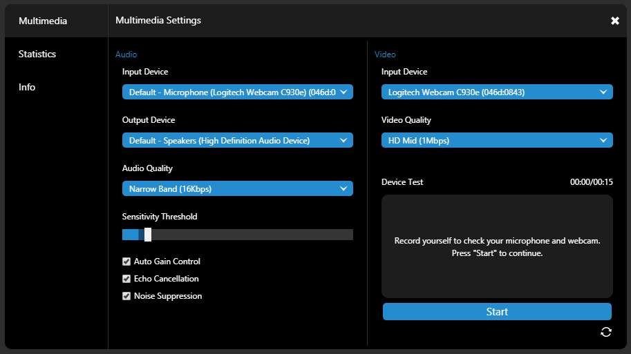 New Multimedia Settings options in 3CX's web conferencing feature