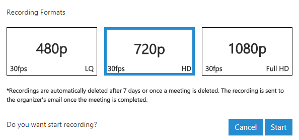 Record in different definitions with 3CX web conferencing