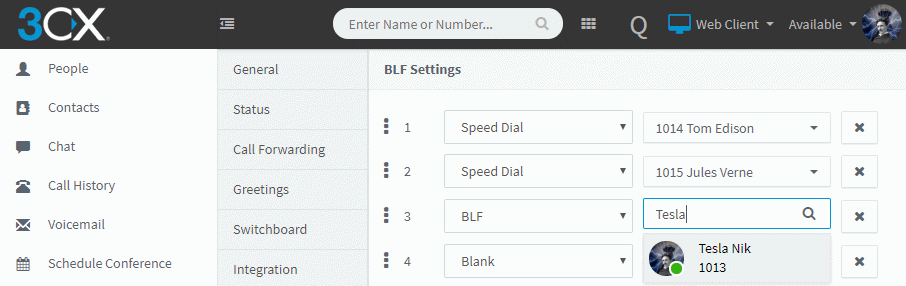 3CX BLF Keys in the web client