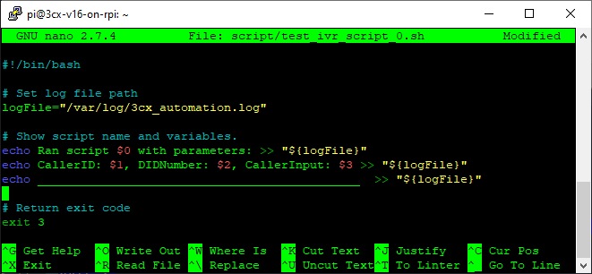 Example Linux shell script called by a script-based IVR