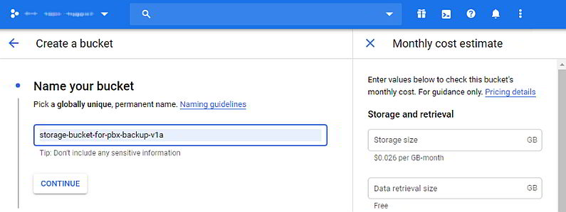 Create a Google Storage bucket for 3CX backups and archived recordings.