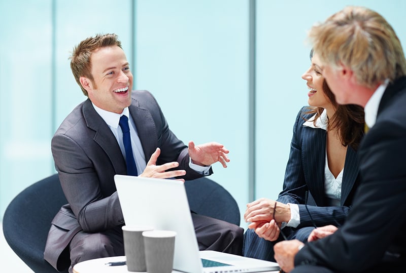 business man relaying a case study