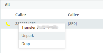 unpark call in switchboard