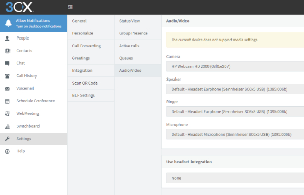 web client audio settings