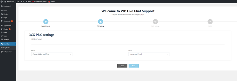 3CX PBX Setting for WP Live chat - Screenshot