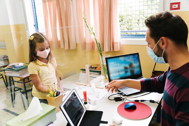 teacher on web conference and teaching