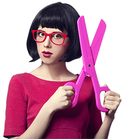 Avoid per extension cost with 3CX Woman holding scissors to cut costs
