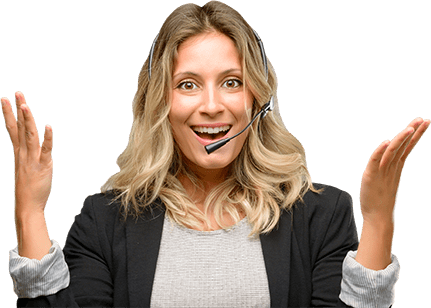 Never miss a call with the advanced customer service functions of 3CX Happy woman wearing headset