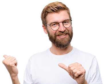 Get more features with 3CX Happy man pointing