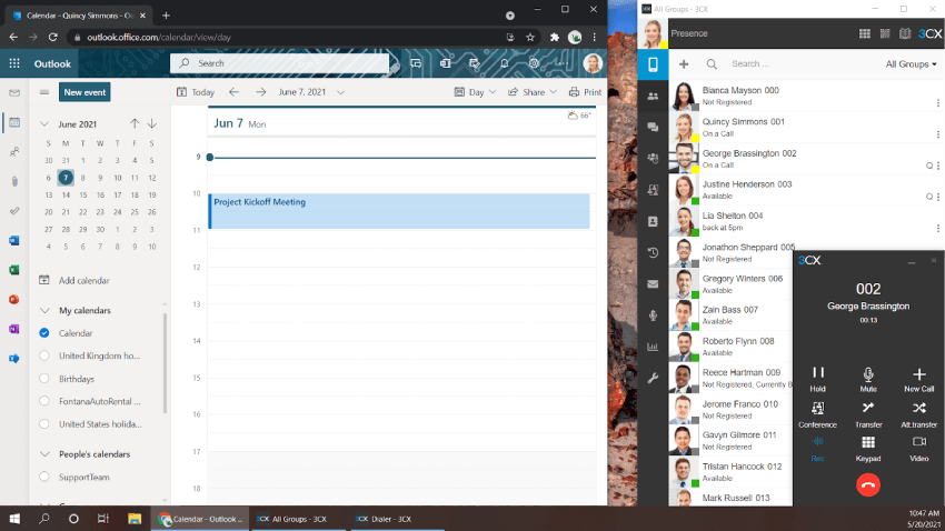 Windows Desktop App and Microsoft Outlook Calendar Screenshot