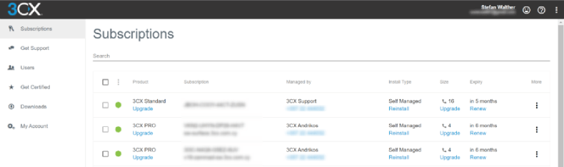 Customer Portal Subscriptions Screenshot