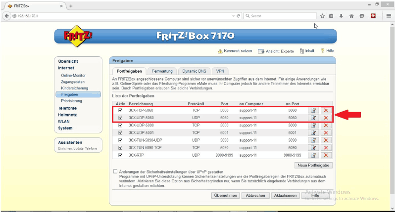 Fritz!Box Fon WLAN 7170 5060 NAT