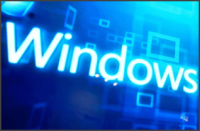 Windows close up image on blue screen