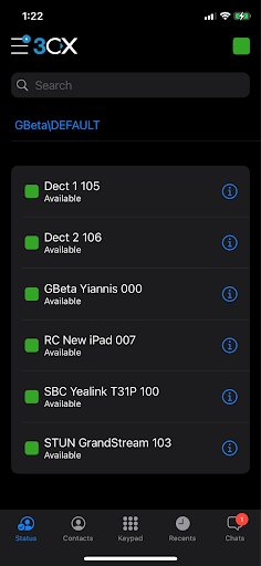 New Appearance in the 3CX iOS Beta Release iOS App Beta - Contacts Screenshot