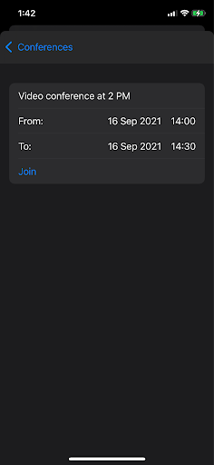 Schedule Conferences via the 3CX iOS App and they will be automatically added to your calendar Scheduled Video Conference in 3CX iOS App