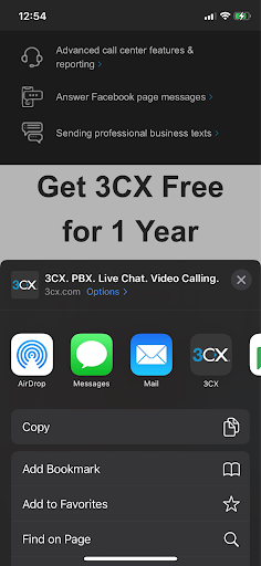 "Share to" menu in the 3CX App