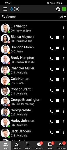 Screen views have been updated to always show the avatar and profile indicator 3CX Android App - Avatar and Status Indicators