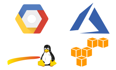 Google, Amazon, Azure and Linux Logos