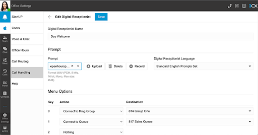 Record your greetings from the 3CX Web Client Digital Receptionist - Prompt Record