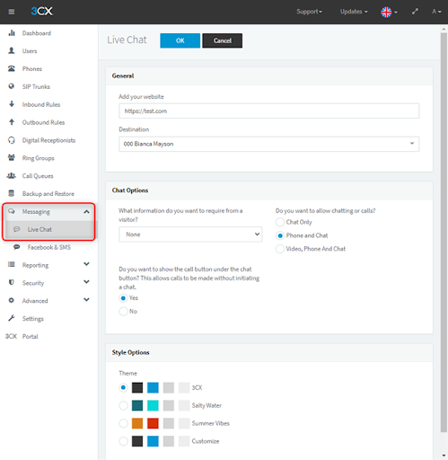 Live chat Customization - 3CX Management Console