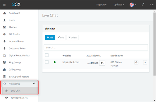 Update your 3CX Live Chat through the 3CX Management Console 3CX Live Chat Settings