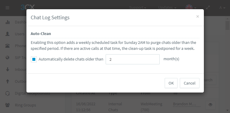 Data storage and retention policies Chat Log Settings - Auto-Clean