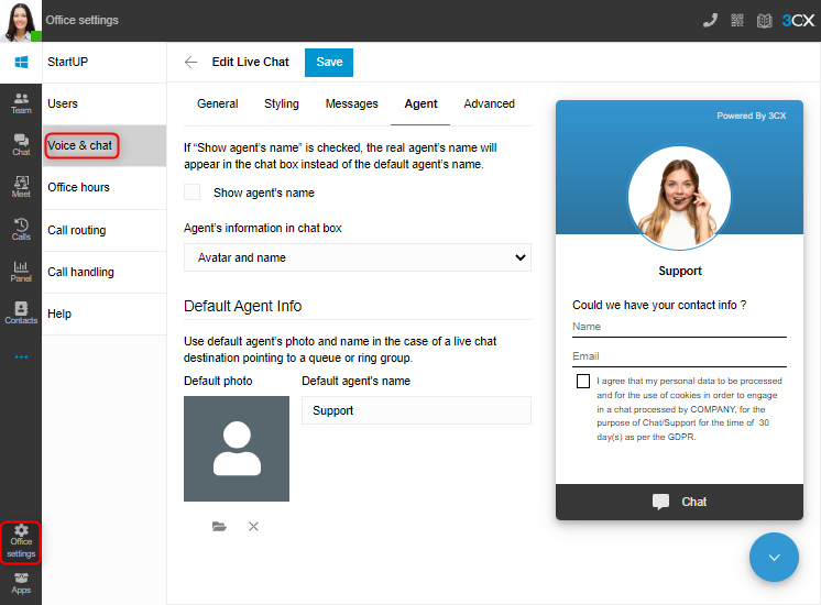 Live Chat in 3CX Web Client
