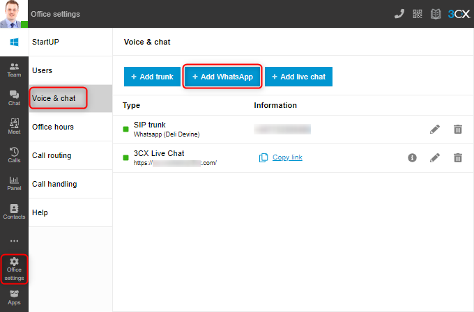 WhatsApp in 3CX Web Client