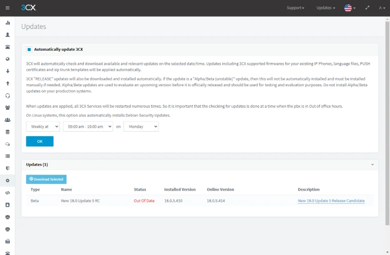 Update the latest version via the 3CX Management Console Automatically update 3CX option on 3CX Management Console