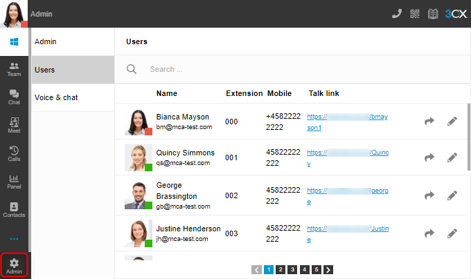 User and Live Chat settings managed from 3CX Web Client 3CX Web Client - Settings