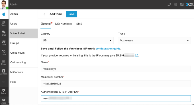 Recreate your SIP Trunk in 3CX Web Client Adding SIP Trunks in 3CX Web Client