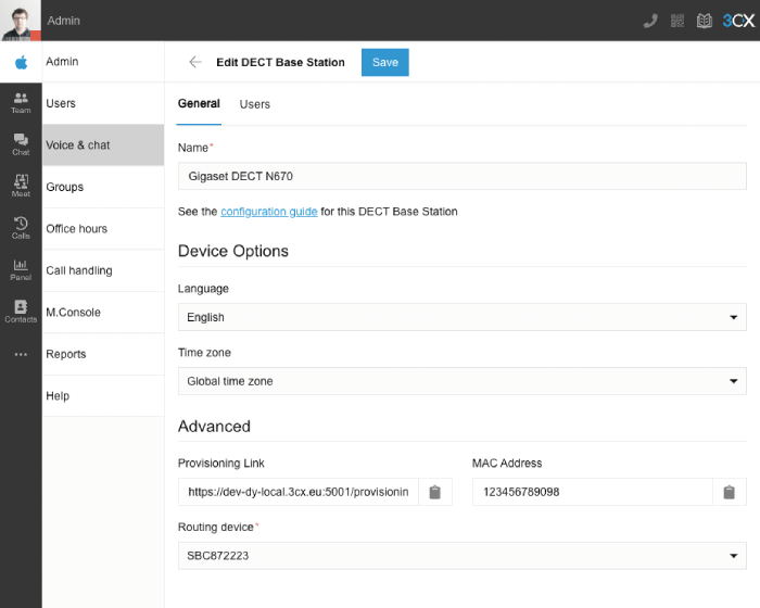 New DECT Configuration via the 3CX Web Client