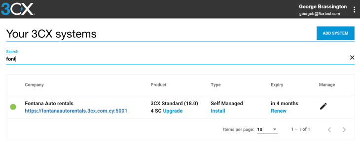 Check out all subscriptions through the 3CX Portal 3CX Portal - Systems
