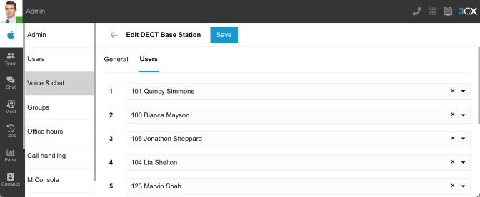 Easily configure your DECT Phones to each user Easy configuration of DECT Phones via the 3CX Web Client