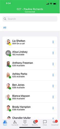 Tik op de groene balk in het iOS Call Management om terug te keren naar de Dialer