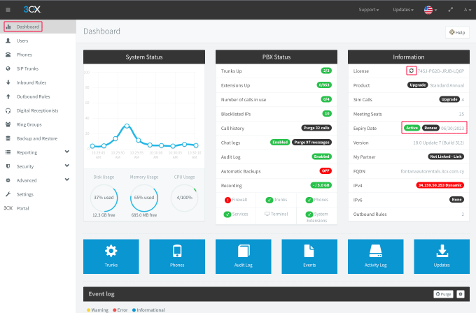 3CX Management Console - Expiration date