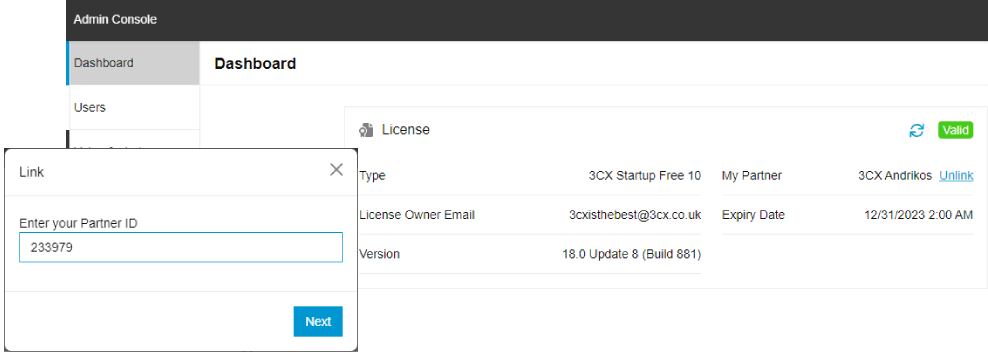 Easily link to a Partner to buy subscription 3CX Web Client Admin Dashboard Buy Subscription