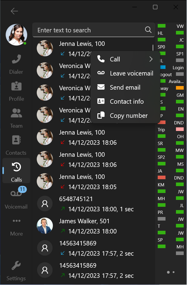 3CX Windows Softphone Beta 4 Call History Context Menu 3CX Windows Softphone Beta 4 Call History Context Menu