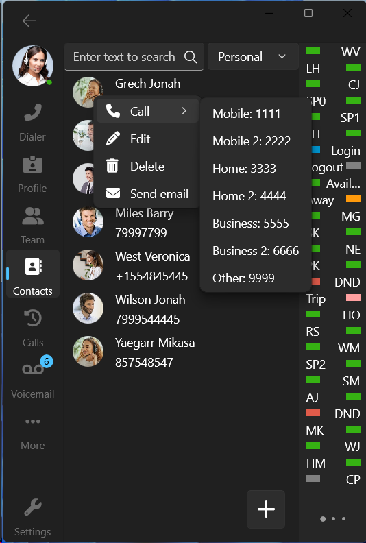 3CX Windows Softphone Beta 4 Contacts Context Menu 3CX Windows Softphone Beta 4 Contacts Context Menu