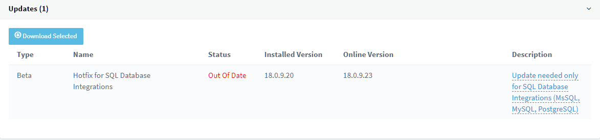 Security Hotfix for SQL Database Integration Security Hotfix for SQL Database Integrations