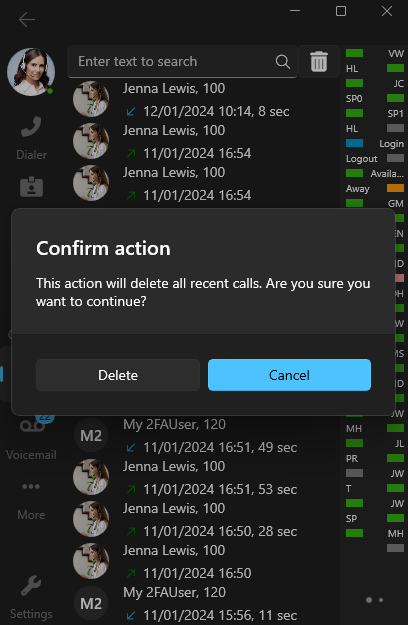 Delete All Calls Notification Delete All Calls Notification
