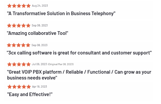 5 Star Customer Reviews for 3CX on G2 5 Star Customer Reviews for 3CX on G2