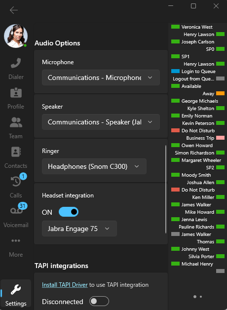 Audio Options in 3CX Softphone Audio Options