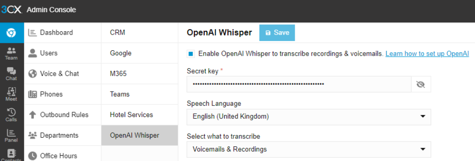3CX Open AI Whisper 3CX Open AI Whisper